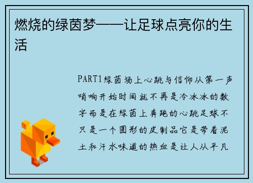 燃烧的绿茵梦——让足球点亮你的生活